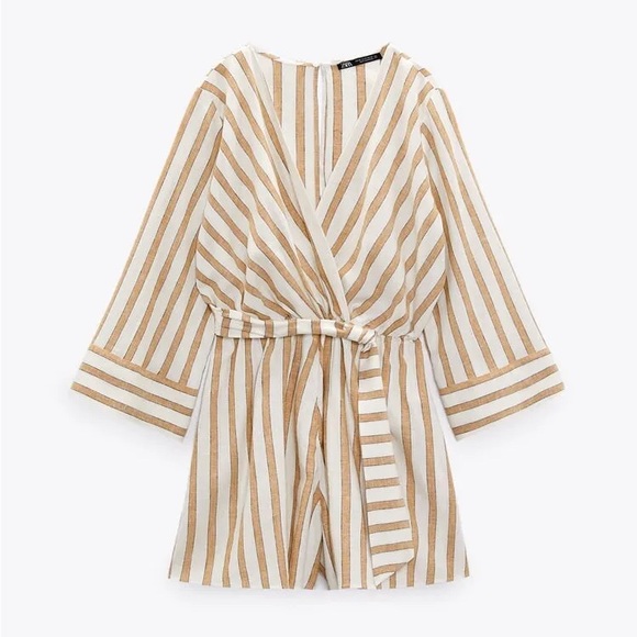 Zara Striped Linen Blend Romper - Picture 3 of 10